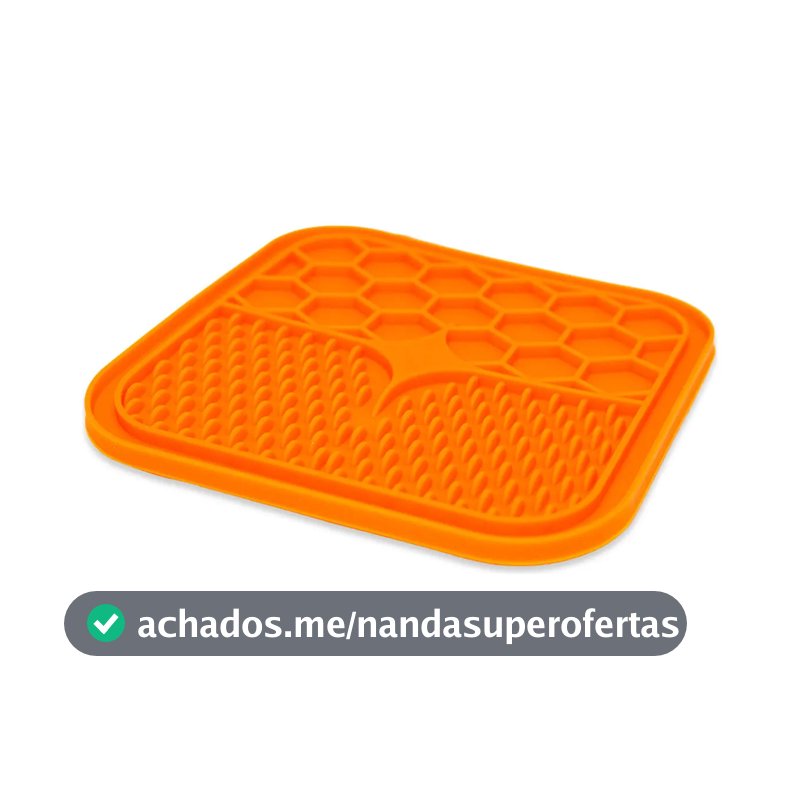Tapete De Lamber Cães E Gatos Alimentação Lenta Com Ventosa Cor Laranja
