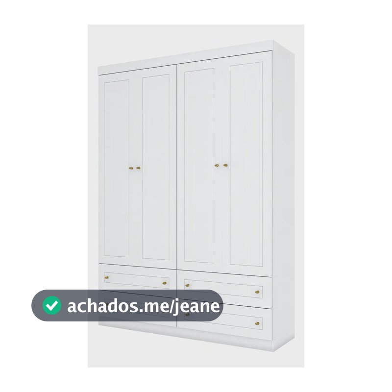 Guarda-Roupa Solteiro Infantil 4 Portas 4 Gavetas Henn Missisipi Branco