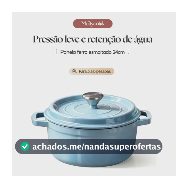 Panela Caçarola De Ferro Esmaltado 24cm 3.8L Fogão Indução Azul Mollycook