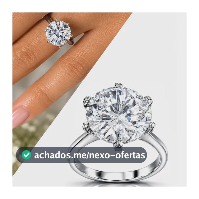 Anel Solitário Grande Prata 925 Brilhante Virgínia Feminino Prateado 12mm 14