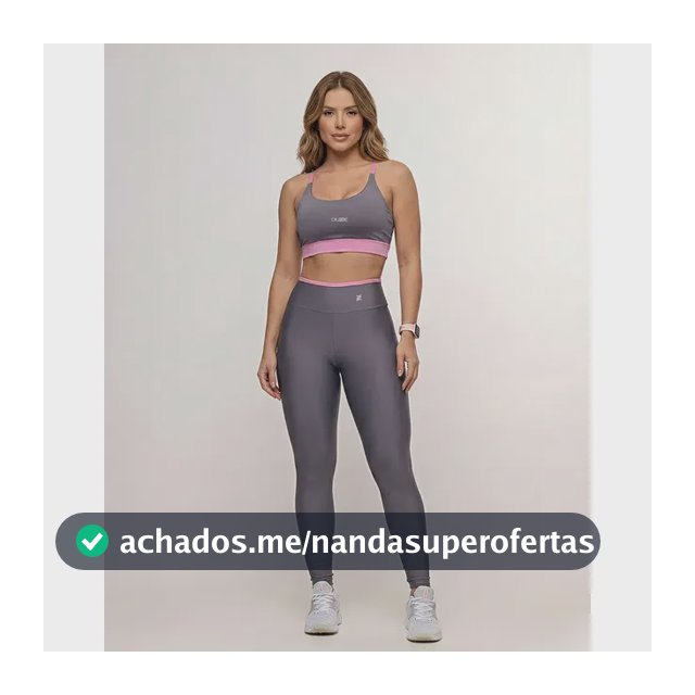 Conjunto Fitness Academia Calça  Top Zero Transparência Cinza/rosa Liso G