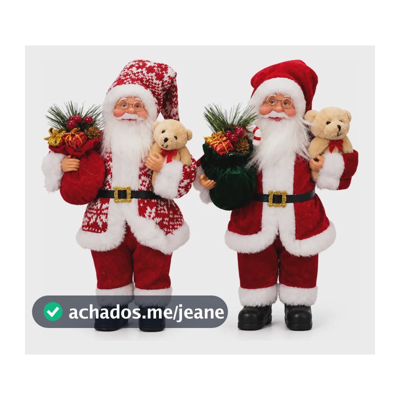 Kit 2 Papai Noel Com Ursinho E Saco De Presente Natal 30cm