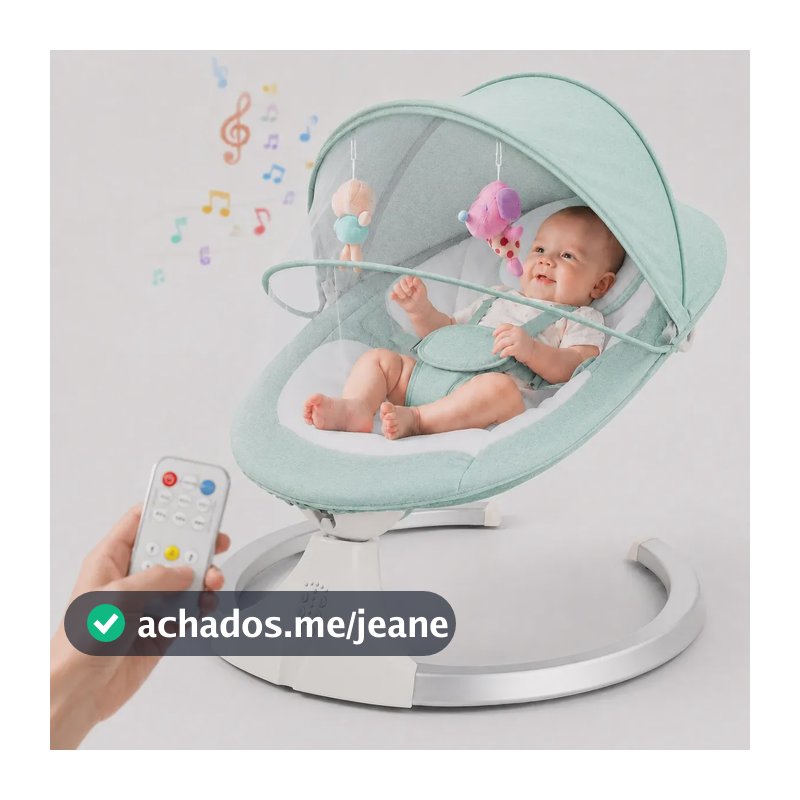 Cadeira Balanço Bebê Elétrica 5 Níveis Bluetooth Controle Verde-claro