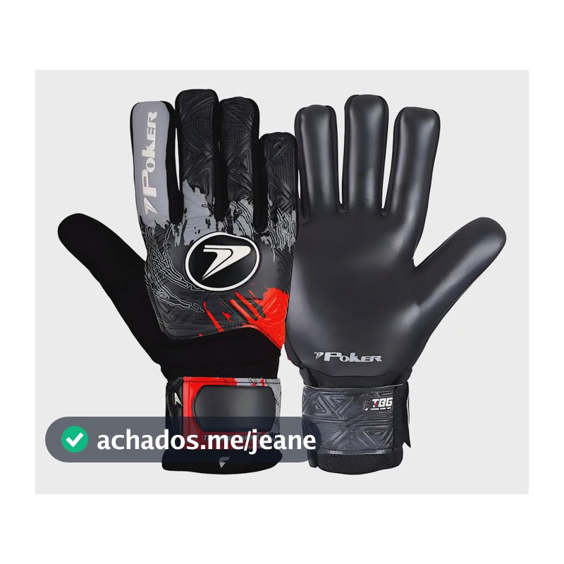 Luva de goleiro adulto futebol campo training Poker Infinity cor preta cinza e vermelha tamanho 9