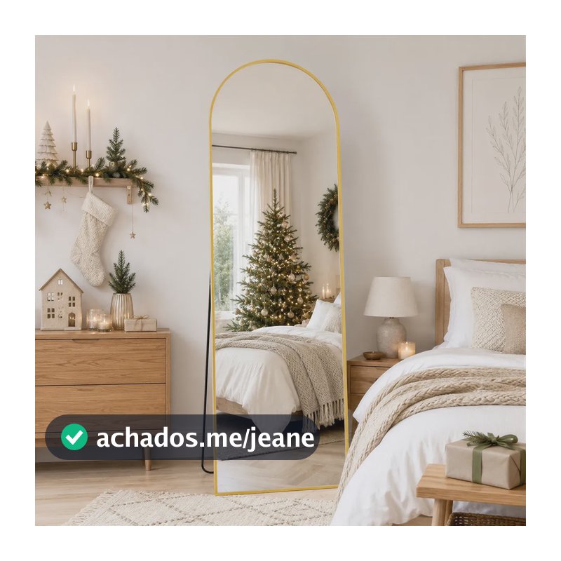 Espelho De Chao Corpo Inteiro Arqueado 15040cm Com Suporte Dourado