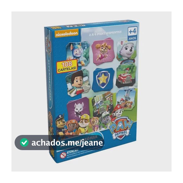 Jogo Supermemória Patrulha Canina 108 Peças Grow