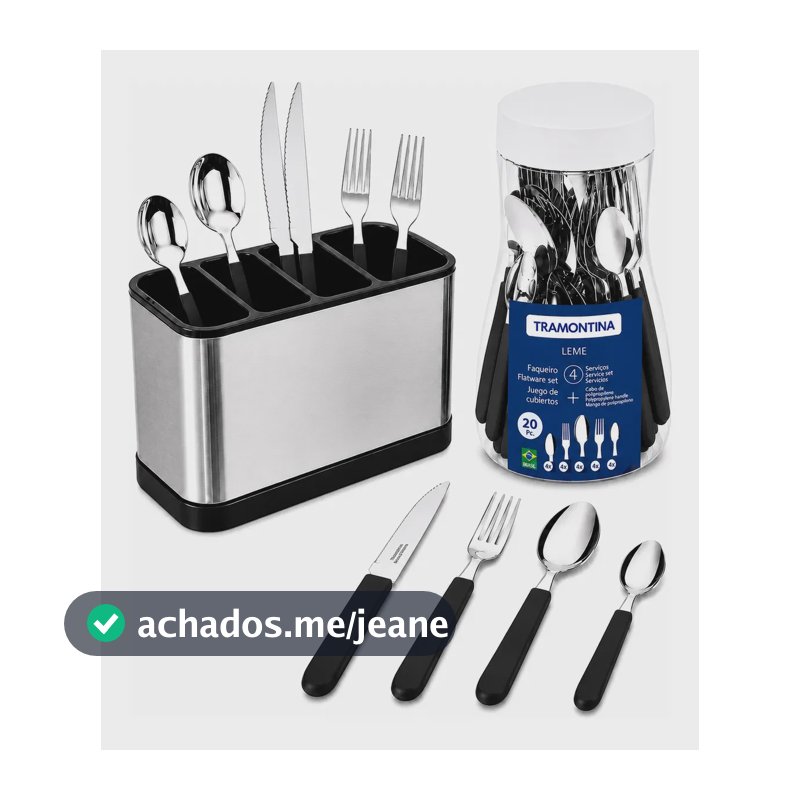 Faqueiro Talher Tramontina Aço Inox 20 Pçs + Escorredor Inox Preto