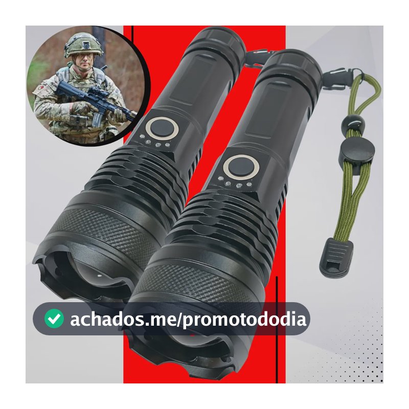 Kit 2 Lanterna Mais Forte Do Mundo Recarregável Tática Usb Branco Preto