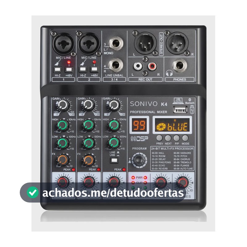 Cvlite Mesa De Som 4 Canais Console De Áudio Bluetooth Com Usb + 99dsp Mesa Som Digital Para Estúdios De Gravação E Shows