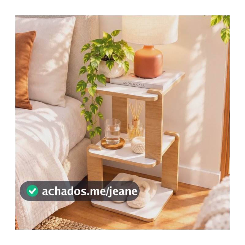 Mesa De Cabeceira 3 Prateleiras Mesinha Mdf Organica Moderna Fosco Branco