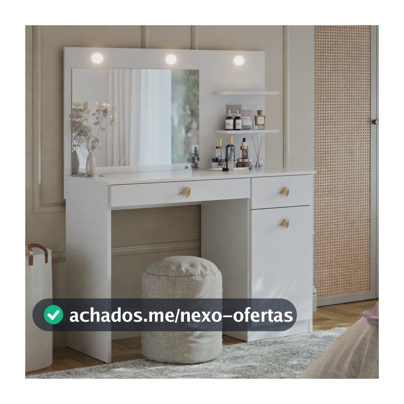 Penteadeira Camarim Jolie Com LED Espelho E 2 Gavetas Organizadora Maquiagem Para Studio E Quarto Cor Branco