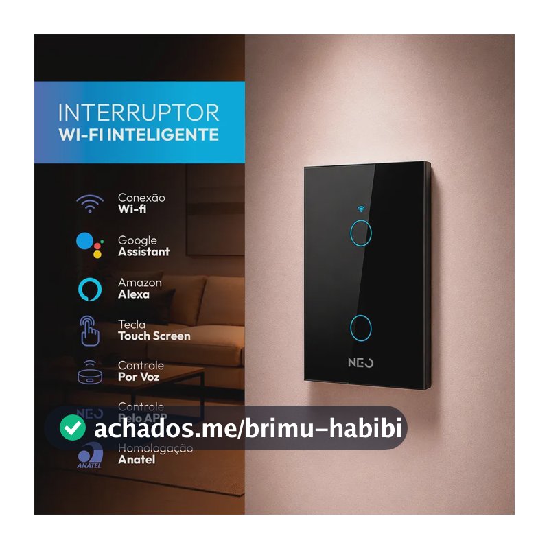 Interruptor Inteligente Smart Neo Avant NEO 2 Botões Touch Wi-Fi Alexa Preto