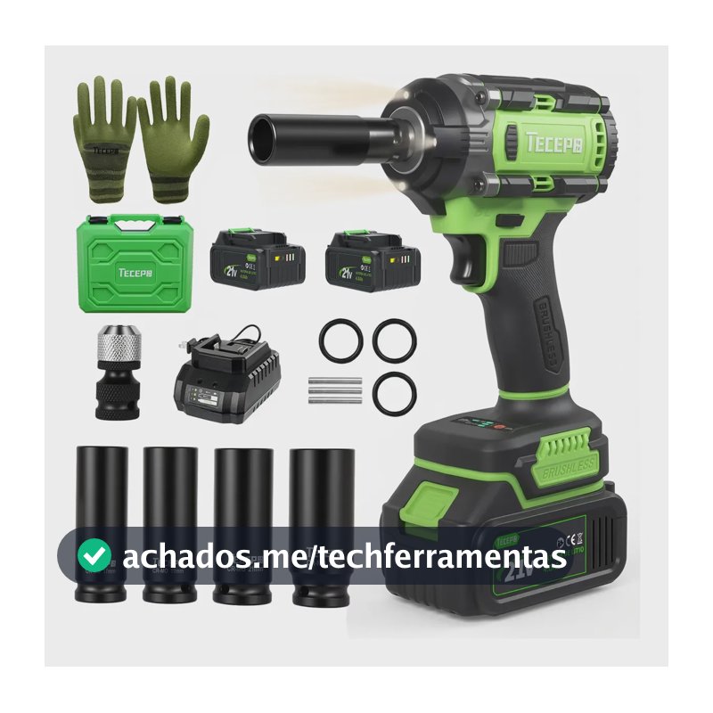 Chave Impacto 400nm 21v Tecepo Tp-bb400 1/2  Sem Fio Verde-limão 127/220v 60hz