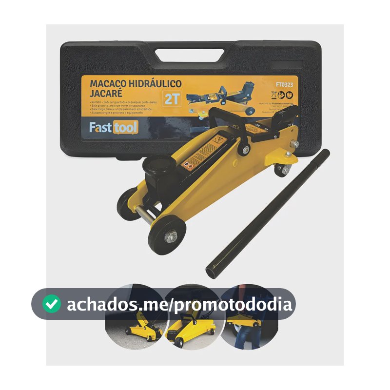 Macaco Hidráulico Fasttool 2T Tipo Jacaré Rebaixado com Maleta