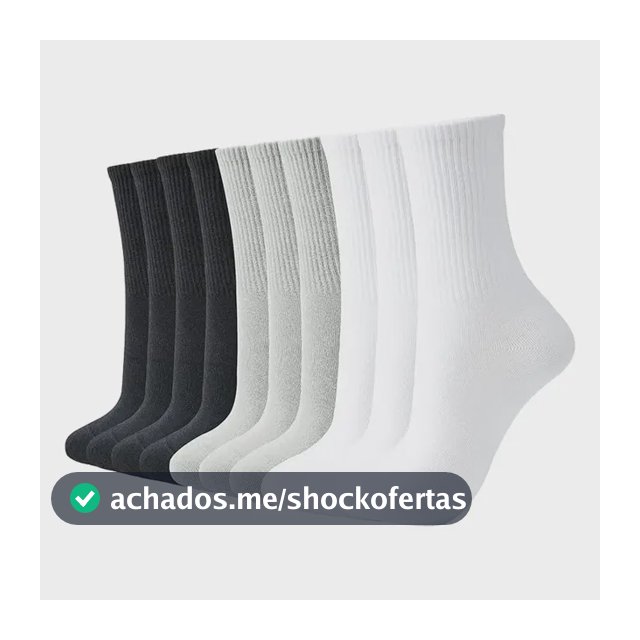 Kit 12 Pares Meia Cano Medio Academia Alto Longo Sport Cores Mista Masculina Liso 40-46 Cano Médio