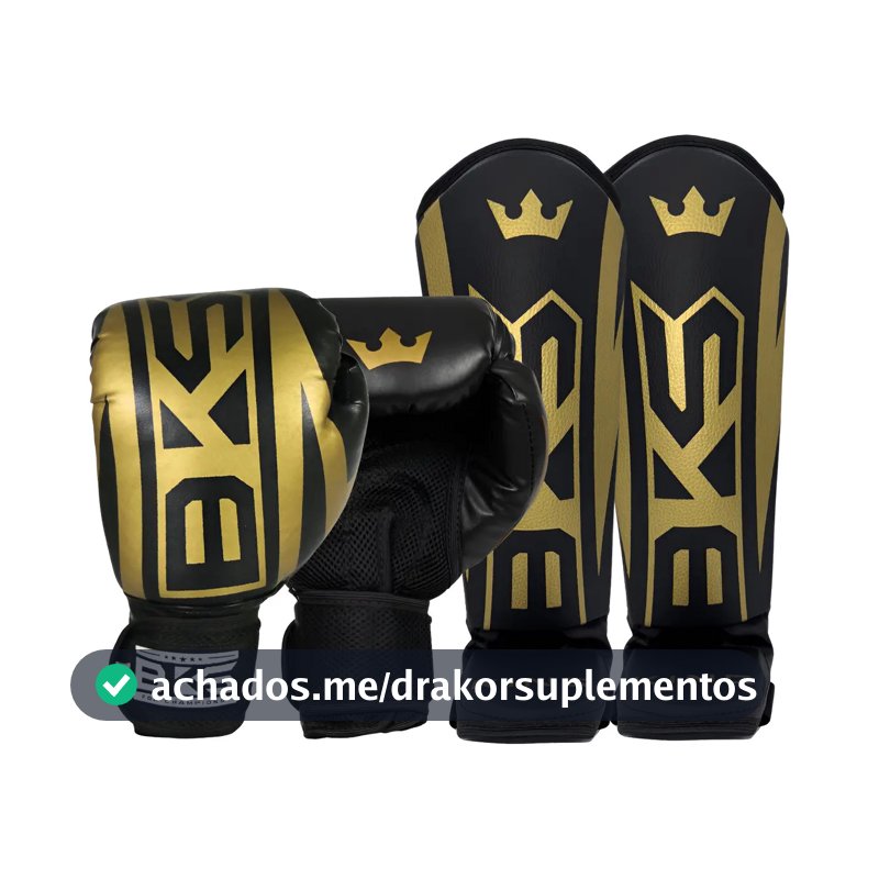 Luva Muay Thai Boxe Kickboxing Sparring + Caneleira Bks Cor Dourado Tamanho 14oz