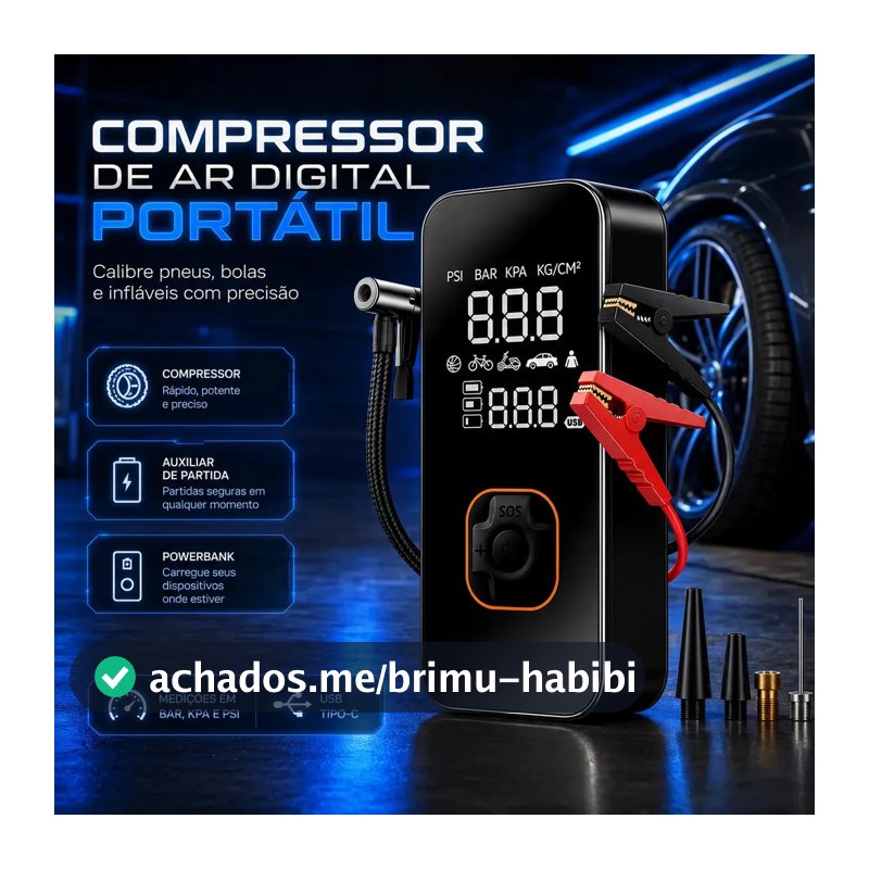 Bomba Elétrica Portátil Digital Para Encher Pneu De Carro Moto Bicicleta Inflador Automotivo Cor Preto
