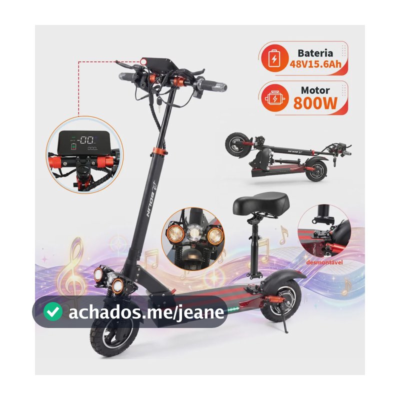 Patinete Elétrico M4 800w 48v,15.6ah com Ajustável Banco, Reprodutor Bluetooth,velocidade Máxima Até 42km/h,com Bluetooth E... Vermelho E Preto-nfc