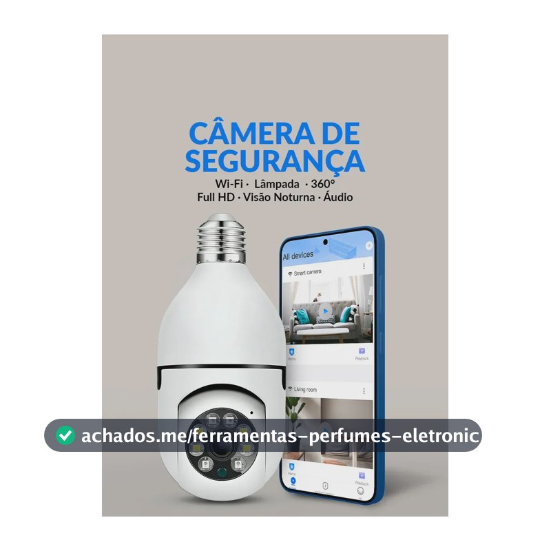 Câmera Lâmpada IP Wi-Fi Raytechno Full HD 1080p com Visão Noturna e Sensor de Movimento