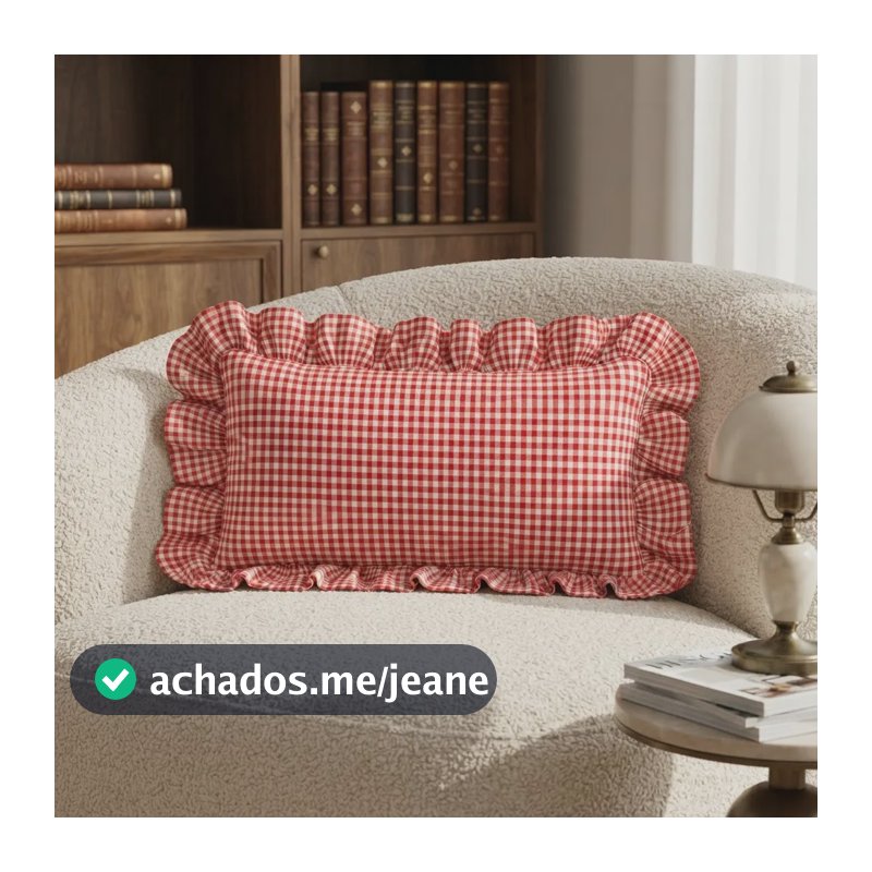 Capa De Almofada Baguete 50x28 De Algodão Com Babado Xadrez Xadrez Vermelho