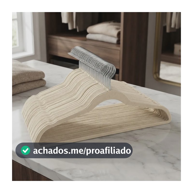 Kit 50 Cabides Veludo Antideslizante Adulto Cinza Bege Preto Bege