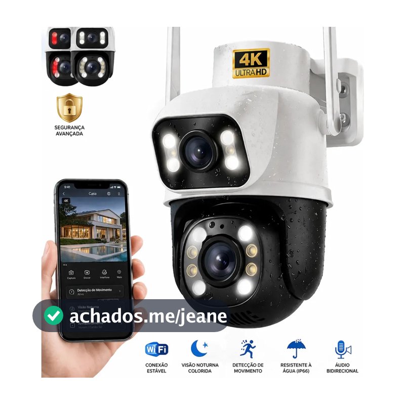 Câmera de Segurança Wi-Fi iCSee/Yoosee A28B 4K Dupla Lente Visão Noturna Colorida Full Hd Externa Prova D'água Ip66 Sensor Movimento Woosh