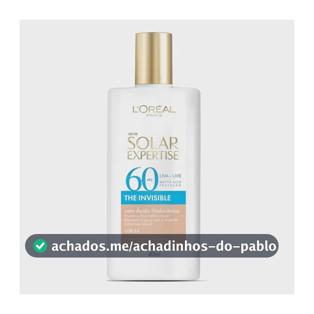 Protetor Solar Facial FPS 60, Textura Aquosa Ultraleve, Proteção Avançada Anti-Idade, Cor 2.0, Expertise The Invisible L’Oréal Paris Solar 40g