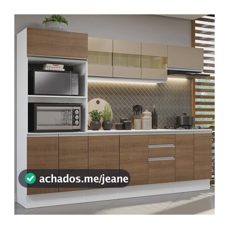 Cozinha Completa Mdf Madesa Smart 250 Cm Armário Balcão Brc Cor Branco/Rustic/Crema