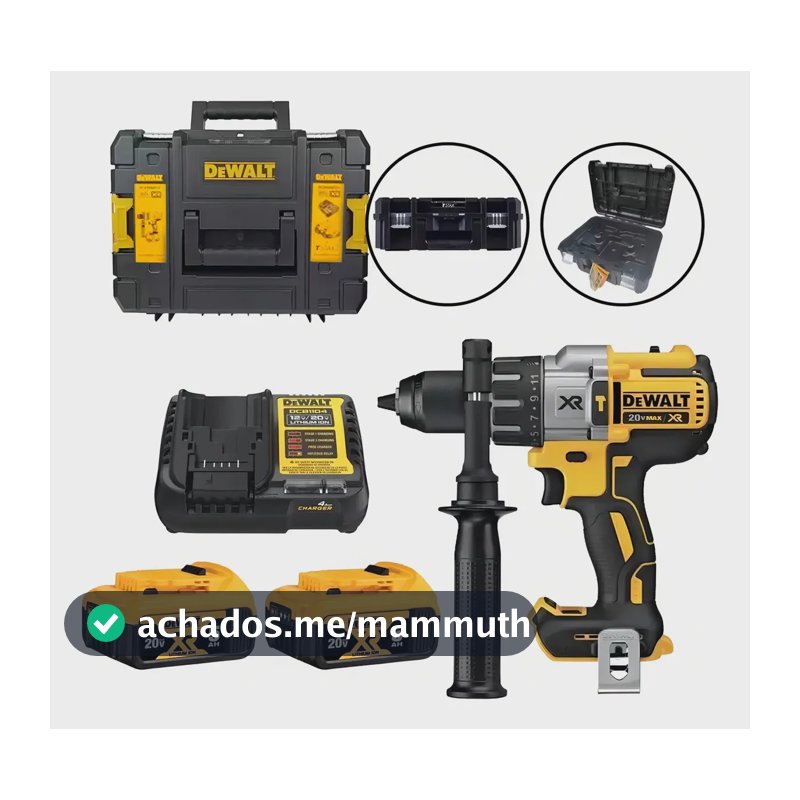 Parafusadeira e Furadeira de Impacto 13mm 20V DEWALT DCD996P2T Com 2 Baterias e Maleta TSTAK
