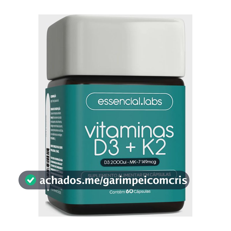 VITAMINA D3 + K2 Menaquinona-7 - Fórmula com Máxima Concentração e Biodisponibilidade - 60 Cápsulas