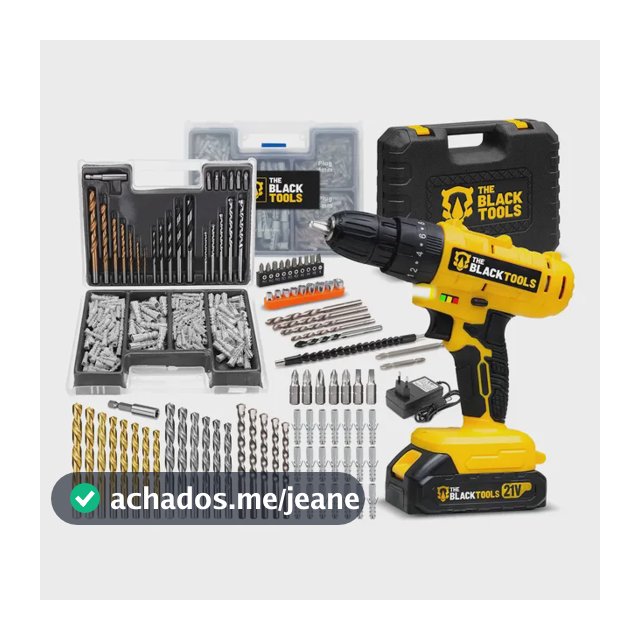 Parafusadeira E Furadeira Impacto Tb-21pz The Black Tools 2 Baterias 21v 3/8 Com Jogo De Brocas Bits E Buchas 300 Peças