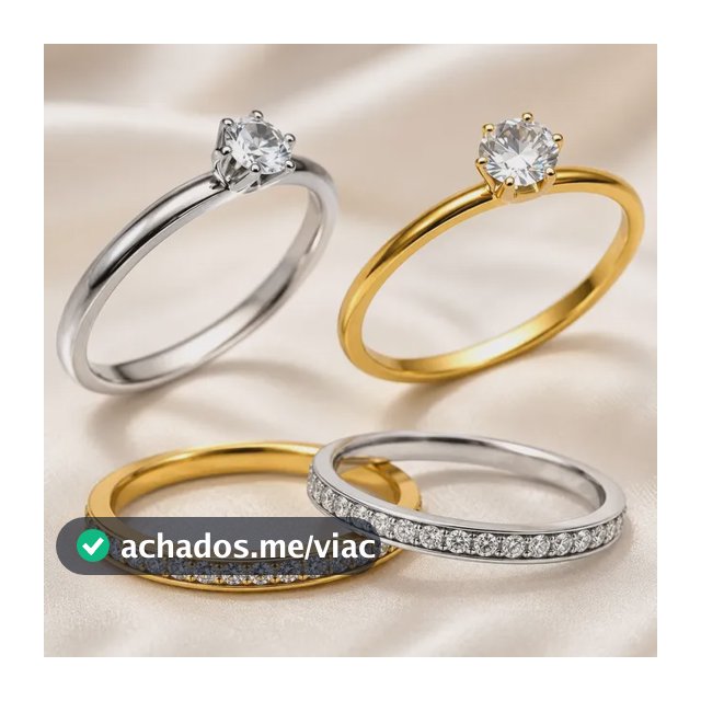 Kit 4 Anéis Aço 316l Solitário Aparador Prata Dourado