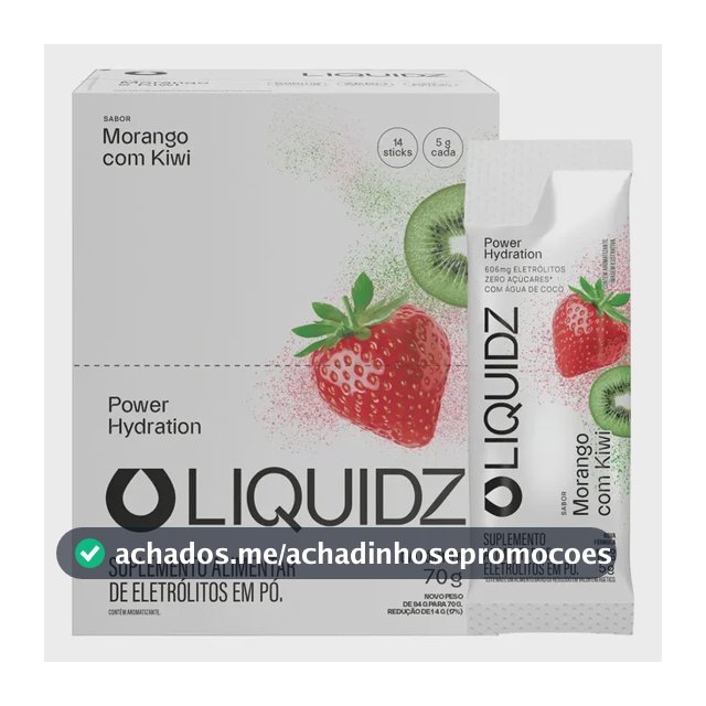 Liquidz® Eletrólitos Zero Açúcar Morango Com Kiwi 14 Sachês
