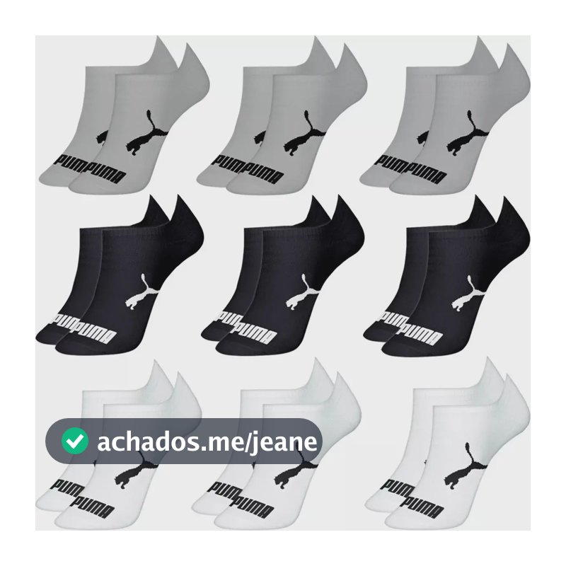 Kit 9 Pares Meias Sapatilha Esportiva Curta Puma Cinzamesclapretobranco Liso 39-43
