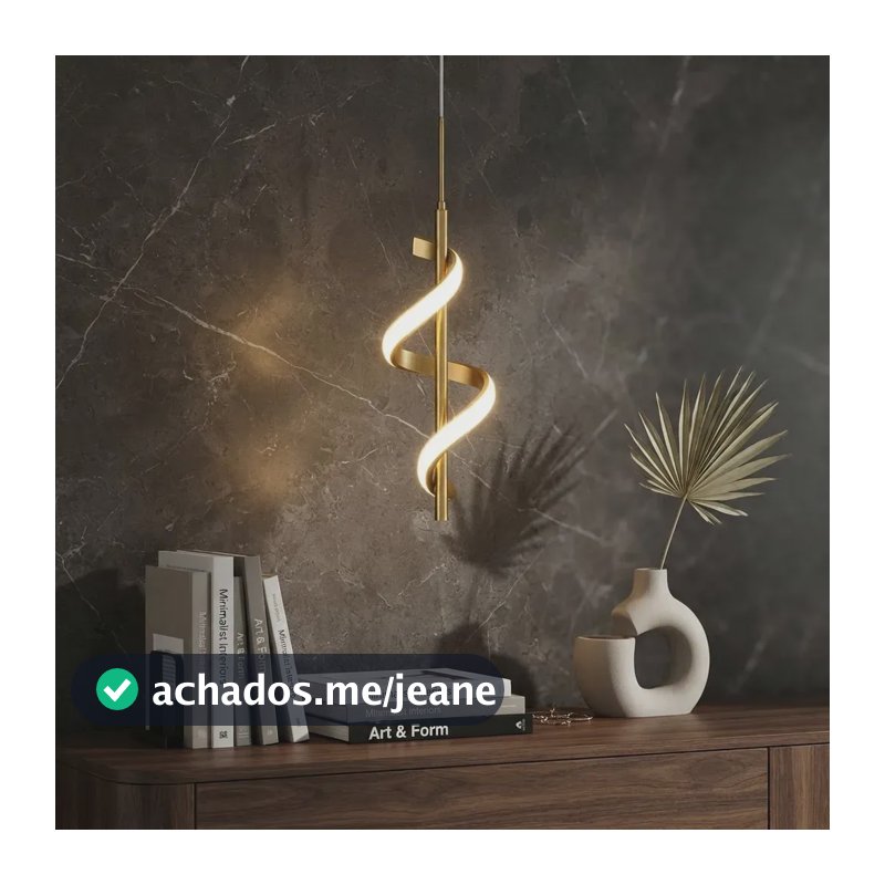 Pendente Minimalista Led Espiral Moderno Dourado Quarto Cabeceira Lavabo Ilha Escritório Cozinha Sala de Estar e Jantar Luz 3/1 - Green Age