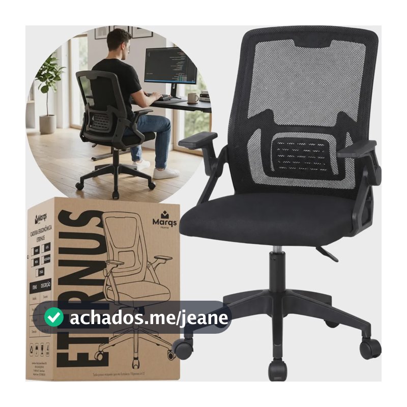 Cadeira De Escritorio Ergonomica Nr17 Ethernus Marqs Home Giratoria Resistente Reforçada 180kg Confortavel Reuniao Preto