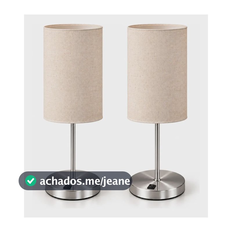 Kit 2 Abajures de Mesa para Quarto com Cúpula em Tecido Bege e Base de Alumínio Escovado 47cm
