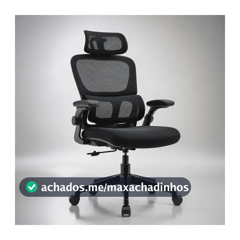 Cadeira Lombar Ergonômica Escritório Apoio Mesh Suporte Cor Preto Malha Nylon Pu