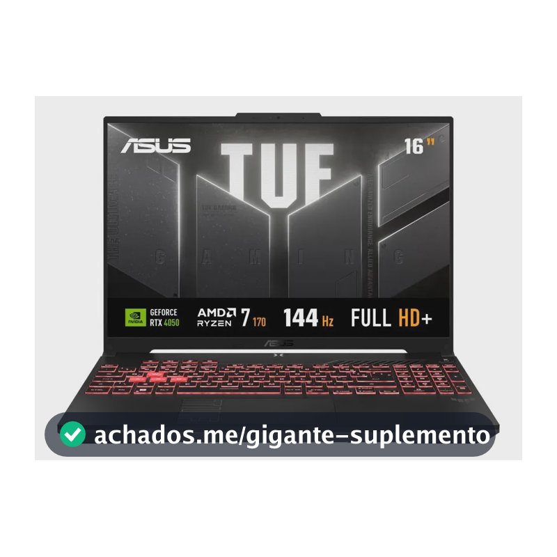 Notebook Gamer ASUS TUF Gaming A16, AMD Ryzen 7, RTX 4050, 16GB RAM, 512GB SSD, Linux KeepOS, Tela 16" IPS 144Hz, Mecha Gray - FA607NUQ-RL167