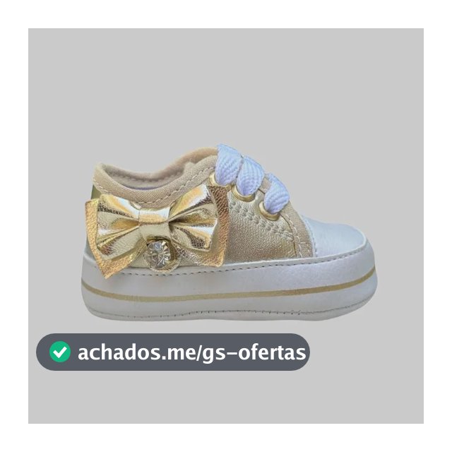 Tênis Sapatinho Bebê Menina Dourado Laço Strass Confortável