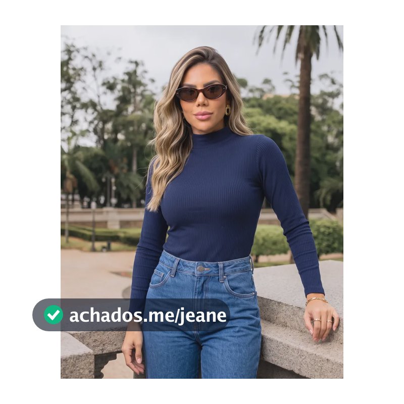 Blusa Cacharrel Segunda Pele Gola Alta Confortável Casual Azul G (42-44)
