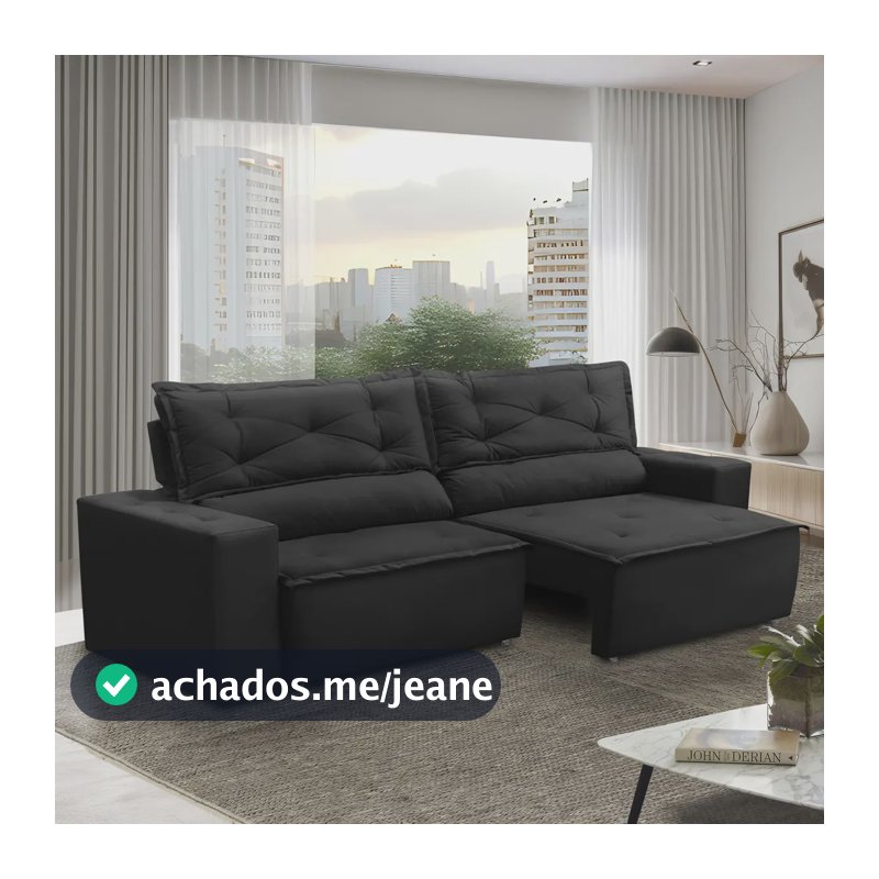 Sofá Retrátil E Reclinável Com Molas 1,80m Livia Suede Preto