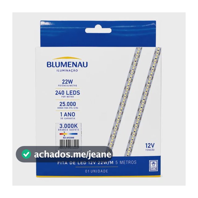 Fita Led 12v Blumenau 22w 3000k Luz Amarela Rolo De 5m Branco-quente 12v