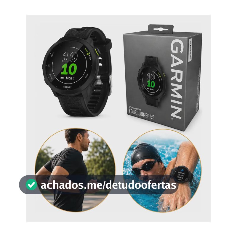 Relógio Garmin Forerunner 55 Monitor Cardíaco Gps 42mm Preto Preto