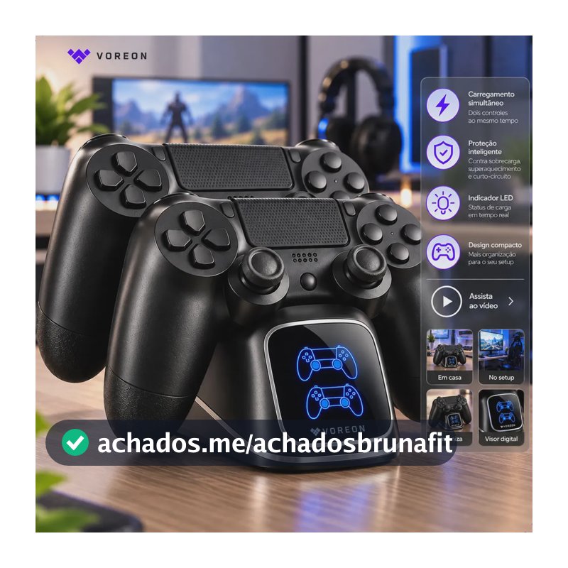 Carregador Controle Para PS4 Base Dupla Compatível Playstation 4 Slim Pro Suporte 2 Controles Simultâneos Visor Digital Estação Dock Carga Rápida Cabo USB Voreon