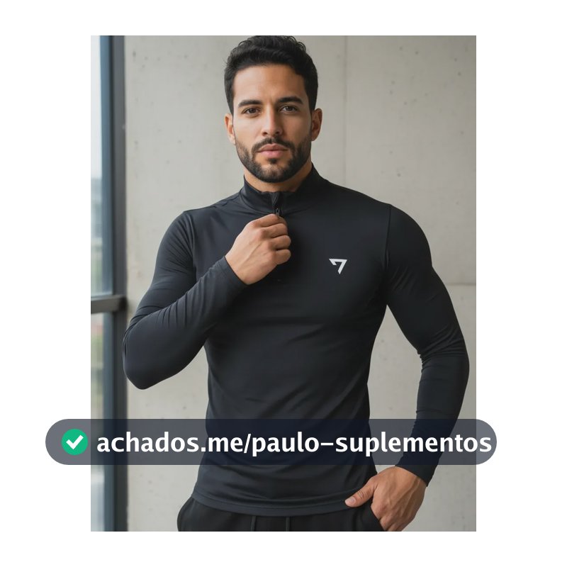 Camisa Térmica Masculina Segunda Pele Manga Longa Com Zíper Preto G