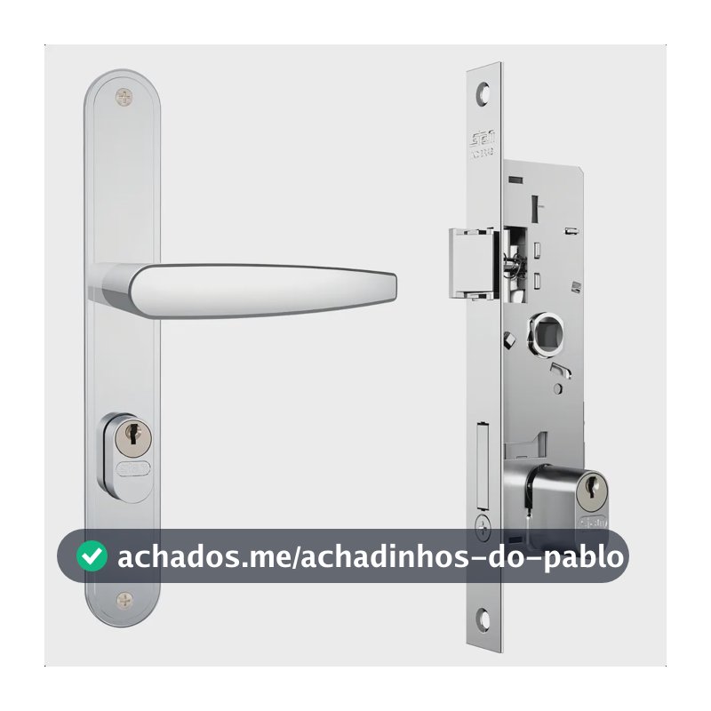 Fechadura Stam Estreita Espelho Inox 601-602/33 Serralheiro | Portão Alumínio Broca 20mm | Maçaneta Alavanca Cromada Duas chaves