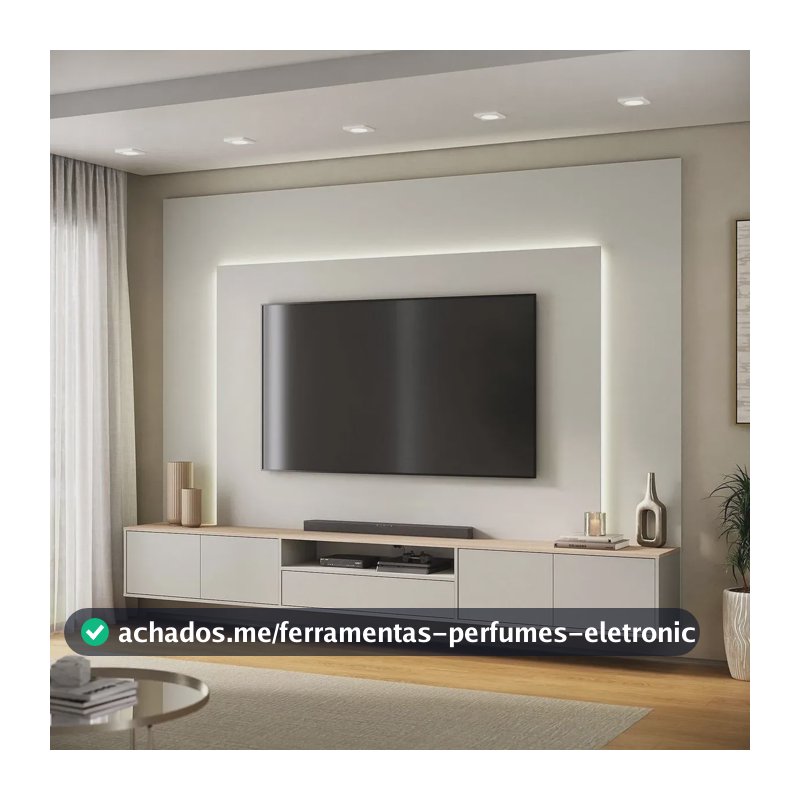 Rack Com Painel Para Tv Até 85 Polegadas 270x200cm Com Led