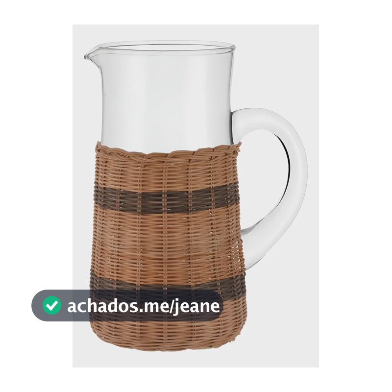 Jarra Vidro e Rattan BTC Transparente e Marrom Capacidade 1,3L