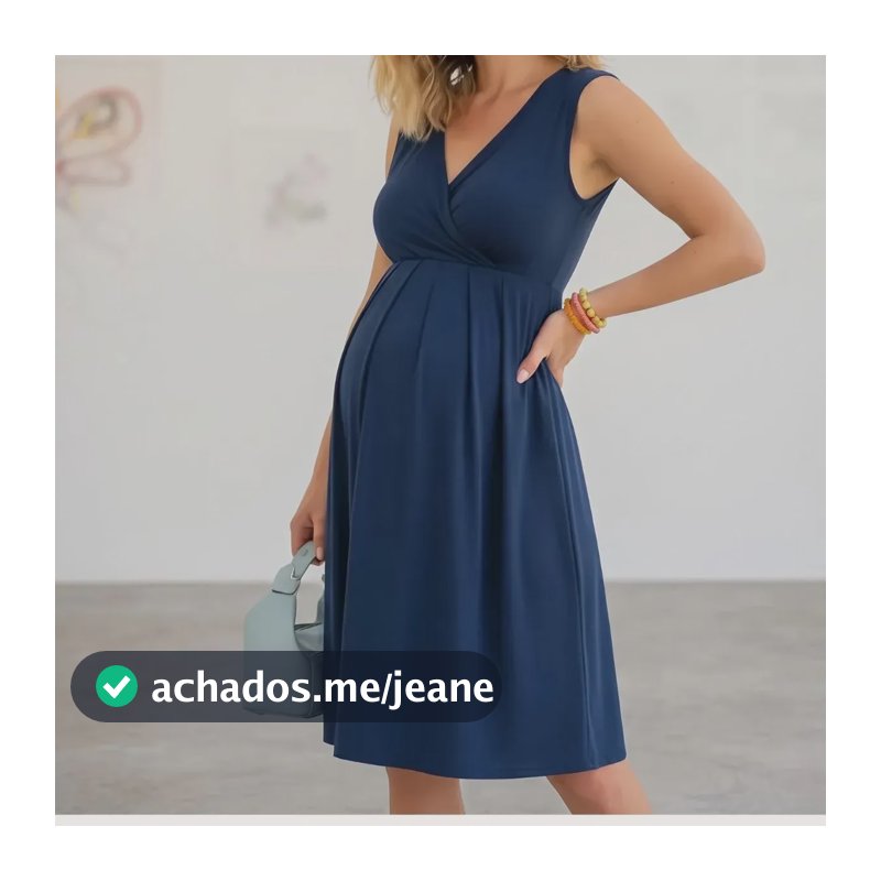 Vestido Gestante Azul Amamentação Decote Transpassado Azul-marinho Gg